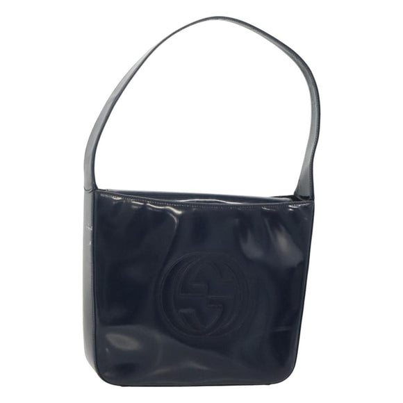 GUCCI Patent leather Shoulder Bag Navy Silver 000 1046 0506 Auth ep8474
