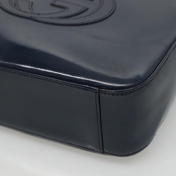 GUCCI Patent leather Shoulder Bag Navy Silver 000 1046 0506 Auth ep8474