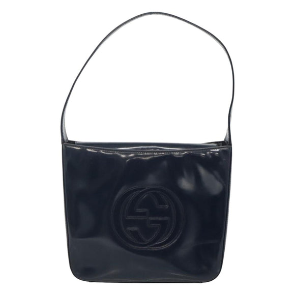 GUCCI Patent leather Shoulder Bag Navy Silver 000 1046 0506 Auth ep8474