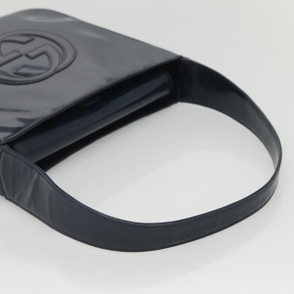 GUCCI Patent leather Shoulder Bag Navy Silver 000 1046 0506 Auth ep8474