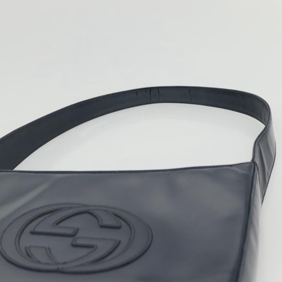GUCCI Patent leather Shoulder Bag Navy Silver 000 1046 0506 Auth ep8474