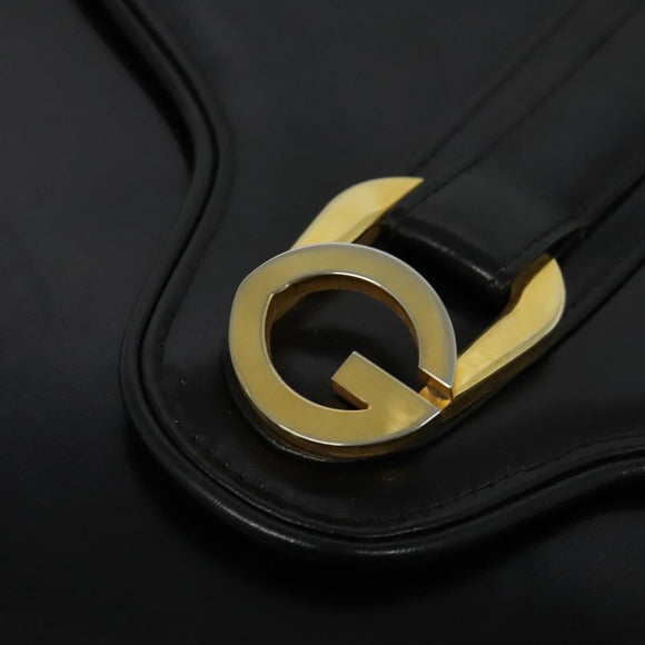GUCCI Shoulder Bag Leather Black Gold Auth ep8475