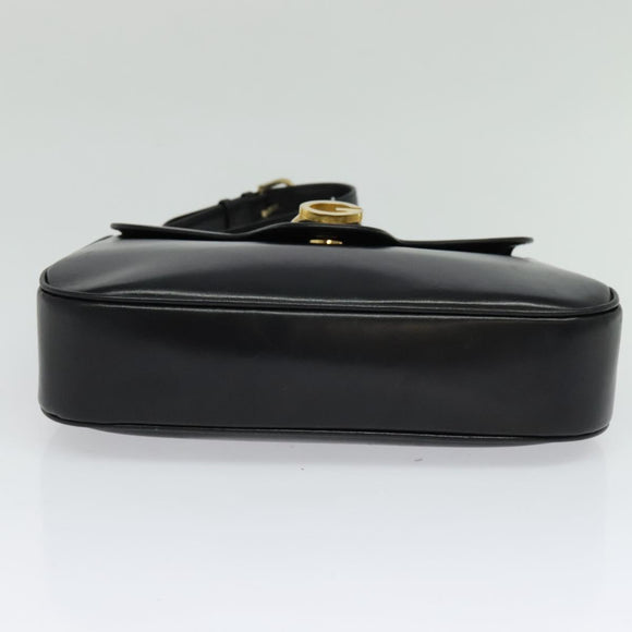 GUCCI Shoulder Bag Leather Black Gold Auth ep8475
