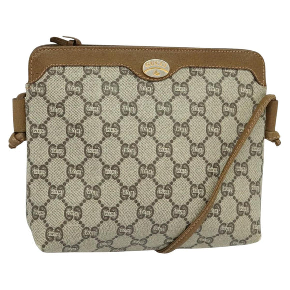 GUCCI GG Plus Supreme Shoulder Bag PVC Beige Auth ep8482