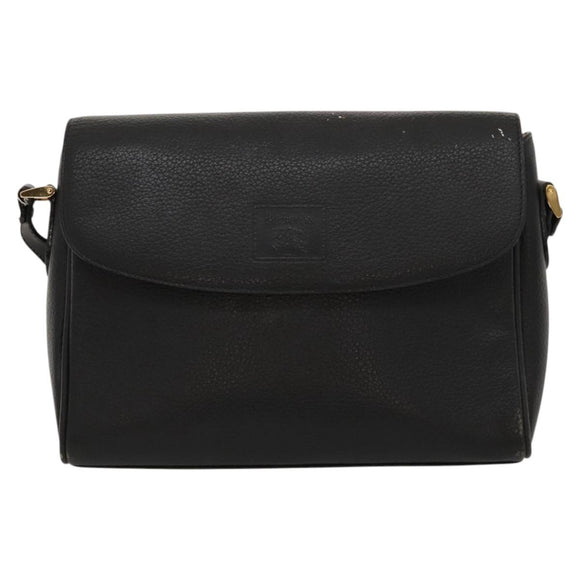 Burberrys Shoulder Bag Leather Black Gold Auth ep8502