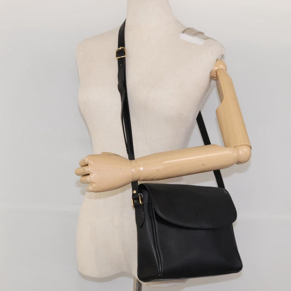 Burberrys Shoulder Bag Leather Black Gold Auth ep8502