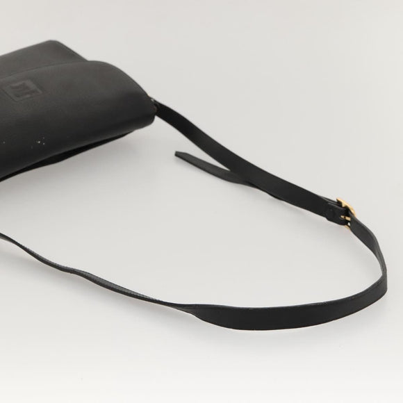 Burberrys Shoulder Bag Leather Black Gold Auth ep8502