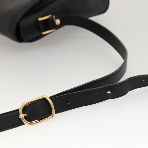 Burberrys Shoulder Bag Leather Black Gold Auth ep8502
