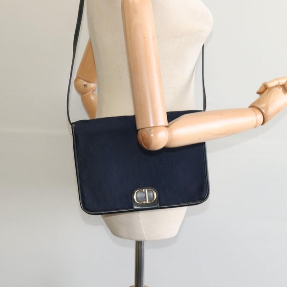 Christian Dior Trotter Canvas Shoulder Bag Navy Gold Auth ep8528