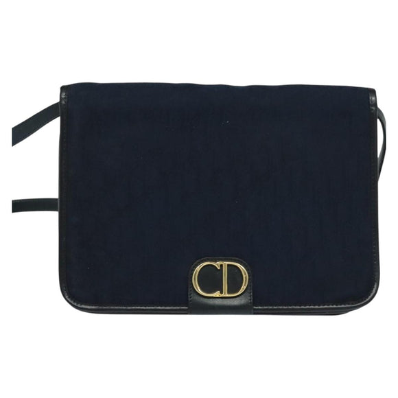 Christian Dior Trotter Canvas Shoulder Bag Navy Gold Auth ep8528