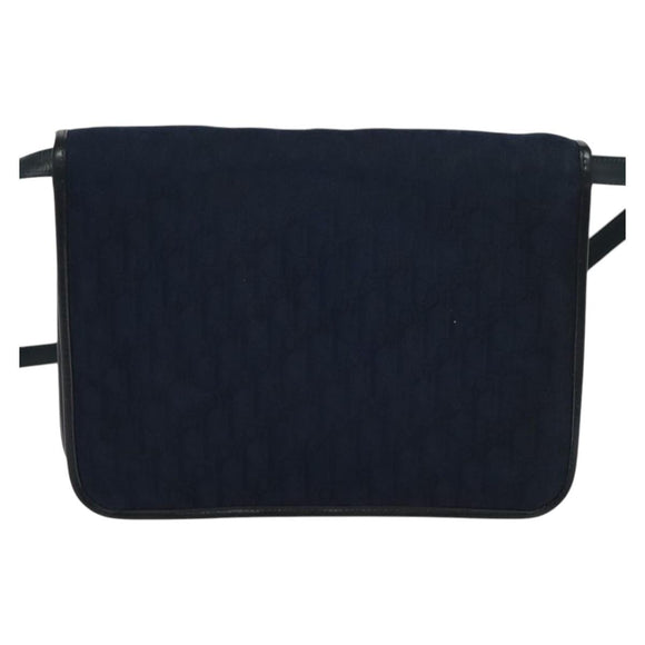 Christian Dior Trotter Canvas Shoulder Bag Navy Gold Auth ep8528