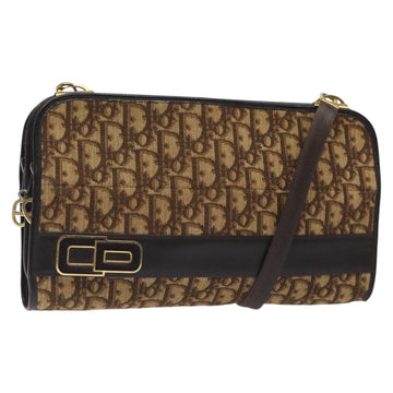 Christian Dior Trotter Canvas Shoulder Bag Brown Gold Auth ep8530