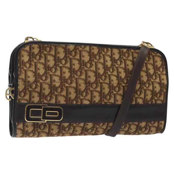 Christian Dior Trotter Canvas Shoulder Bag Brown Gold Auth ep8530