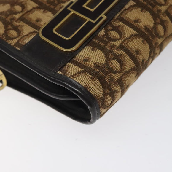 Christian Dior Trotter Canvas Shoulder Bag Brown Gold Auth ep8530