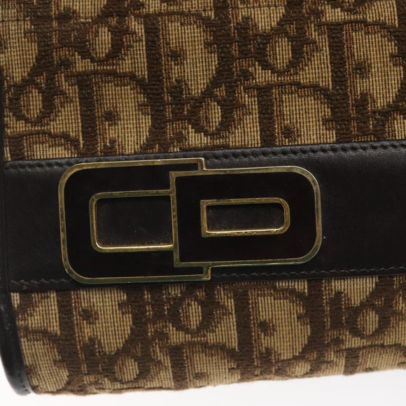 Christian Dior Trotter Canvas Shoulder Bag Brown Gold Auth ep8530