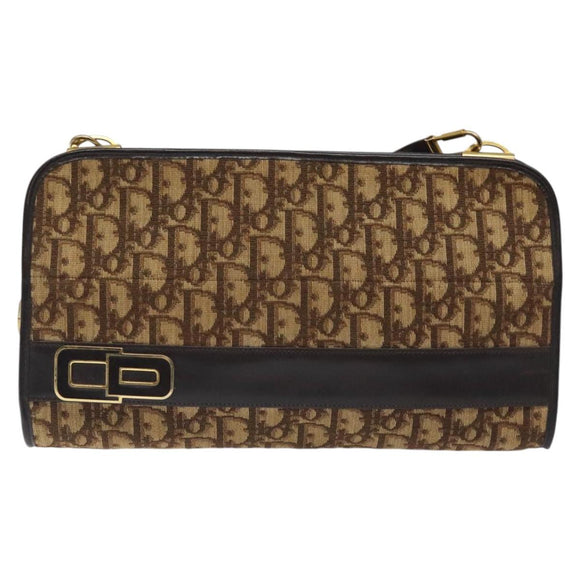 Christian Dior Trotter Canvas Shoulder Bag Brown Gold Auth ep8530