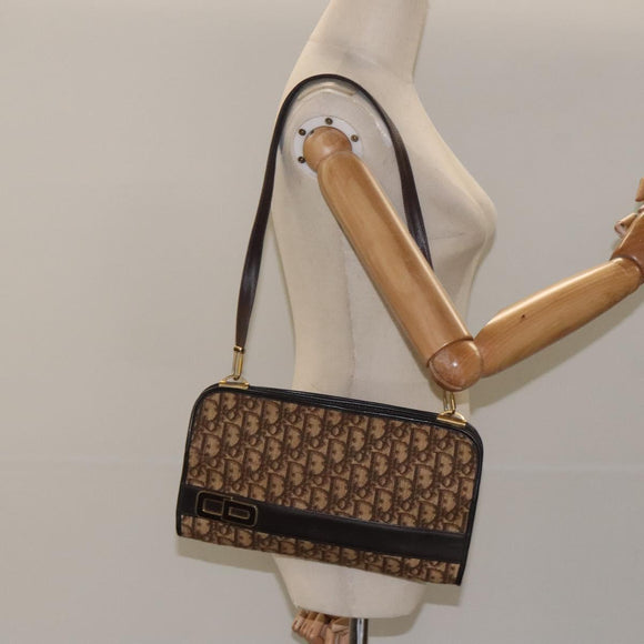 Christian Dior Trotter Canvas Shoulder Bag Brown Gold Auth ep8530