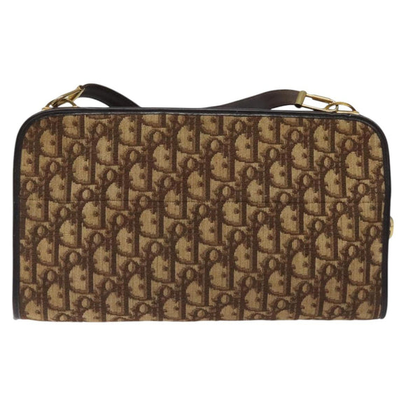 Christian Dior Trotter Canvas Shoulder Bag Brown Gold Auth ep8530