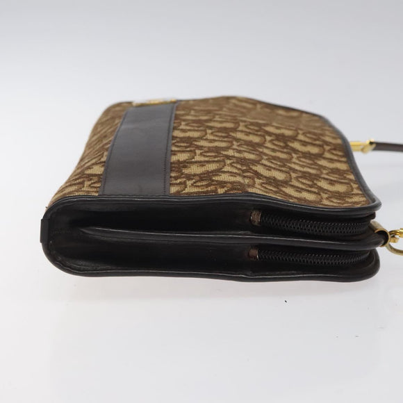 Christian Dior Trotter Canvas Shoulder Bag Brown Gold Auth ep8530