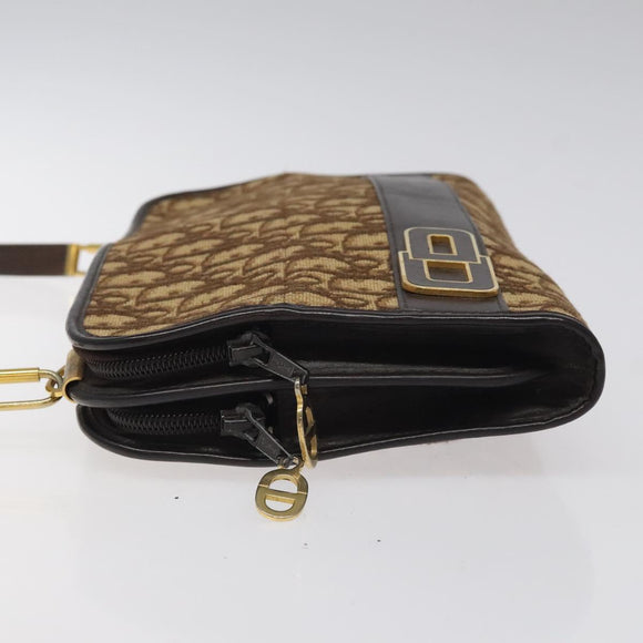 Christian Dior Trotter Canvas Shoulder Bag Brown Gold Auth ep8530