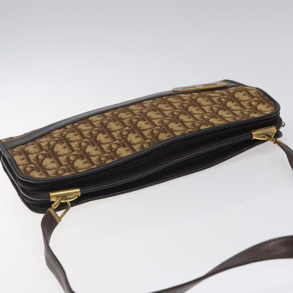 Christian Dior Trotter Canvas Shoulder Bag Brown Gold Auth ep8530