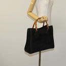GUCCI Bamboo Hand Bag Suede Black Gold 02 123 0260 Auth ep8532-21
