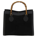 GUCCI Bamboo Hand Bag Suede Black Gold 02 123 0260 Auth ep8532-2