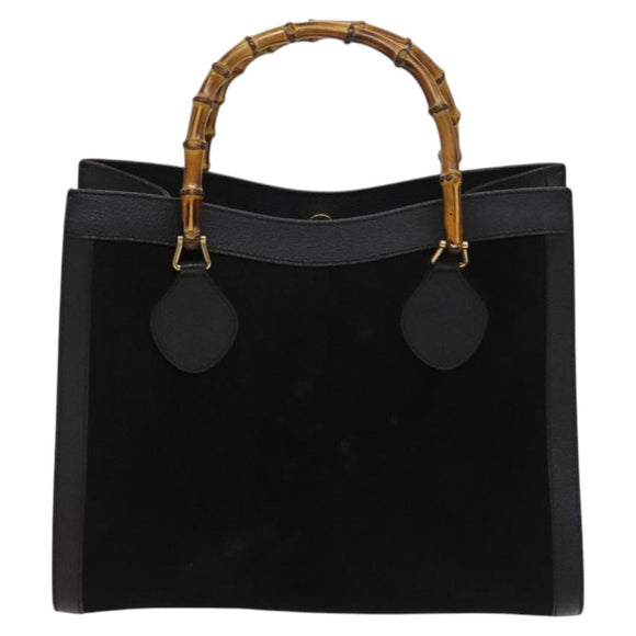 GUCCI Bamboo Hand Bag Suede Black Gold 02 123 0260 Auth ep8532