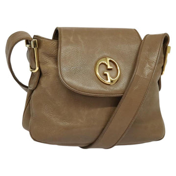 GUCCI Shoulder Bag Leather Brown Gold Auth ep8554