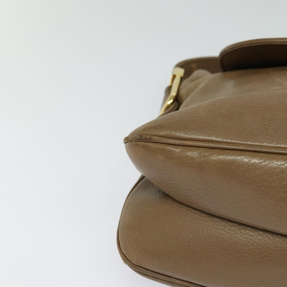 GUCCI Shoulder Bag Leather Brown Gold Auth ep8554