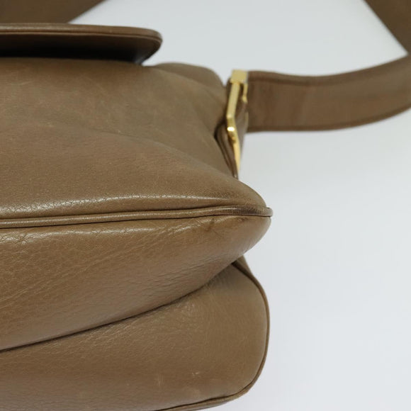 GUCCI Shoulder Bag Leather Brown Gold Auth ep8554