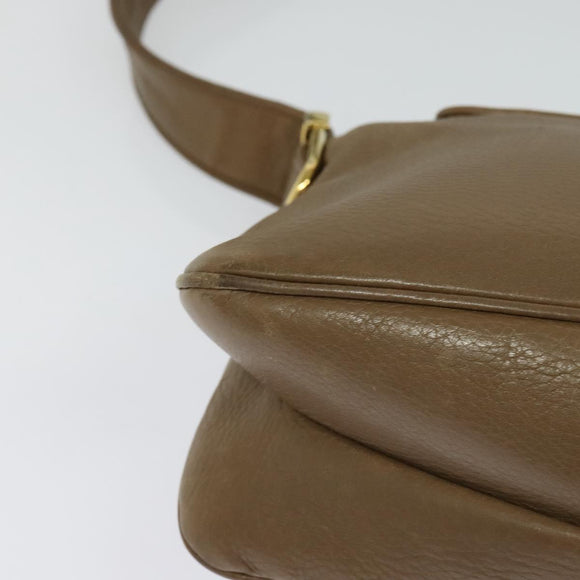 GUCCI Shoulder Bag Leather Brown Gold Auth ep8554