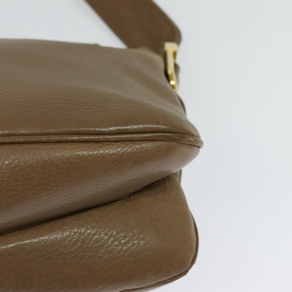 GUCCI Shoulder Bag Leather Brown Gold Auth ep8554