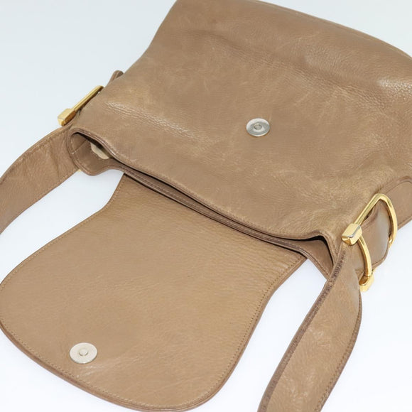 GUCCI Shoulder Bag Leather Brown Gold Auth ep8554