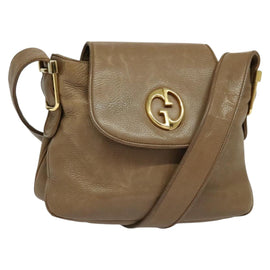 GUCCI Shoulder Bag Leather Brown Gold Auth ep8554