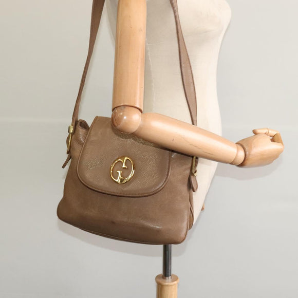 GUCCI Shoulder Bag Leather Brown Gold Auth ep8554