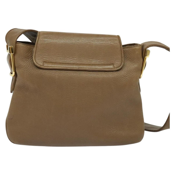 GUCCI Shoulder Bag Leather Brown Gold Auth ep8554