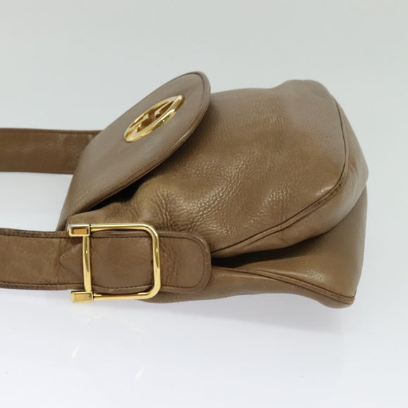 GUCCI Shoulder Bag Leather Brown Gold Auth ep8554