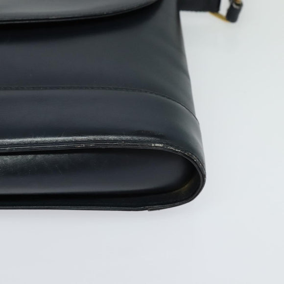 GUCCI Shoulder Bag Leather Navy Gold Auth ep8557