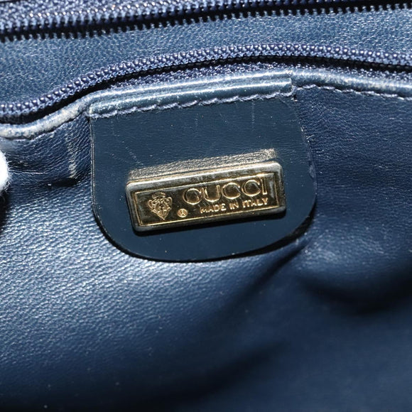 GUCCI Shoulder Bag Leather Navy Gold Auth ep8557