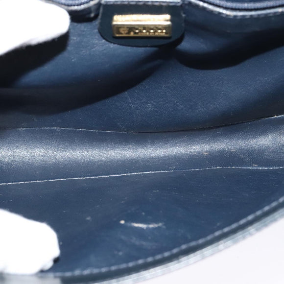 GUCCI Shoulder Bag Leather Navy Gold Auth ep8557