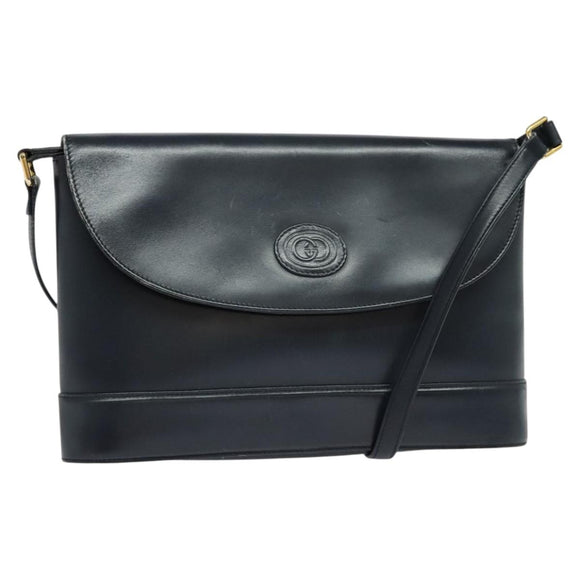 GUCCI Shoulder Bag Leather Navy Gold Auth ep8557