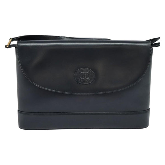 GUCCI Shoulder Bag Leather Navy Gold Auth ep8557