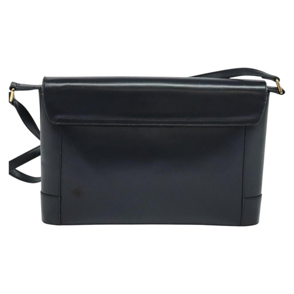 GUCCI Shoulder Bag Leather Navy Gold Auth ep8557