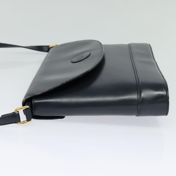 GUCCI Shoulder Bag Leather Navy Gold Auth ep8557
