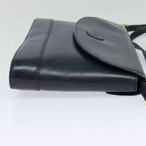 GUCCI Shoulder Bag Leather Navy Gold Auth ep8557