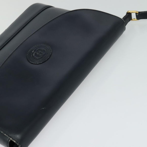 GUCCI Shoulder Bag Leather Navy Gold Auth ep8557