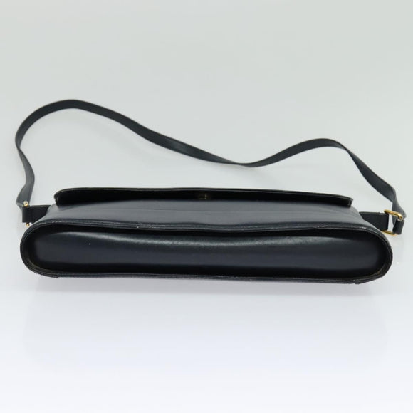 GUCCI Shoulder Bag Leather Navy Gold Auth ep8557
