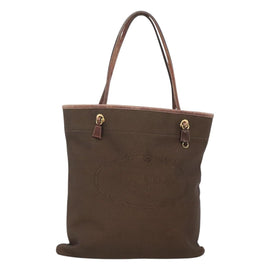 PRADA Tote Bag Canvas Brown Gold Auth ep8562