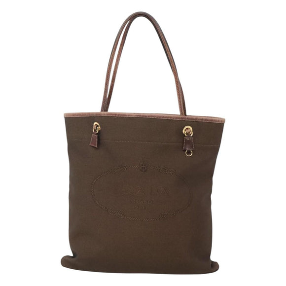 PRADA Tote Bag Canvas Brown Gold Auth ep8562